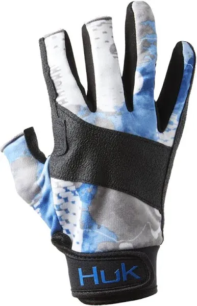 HUK Performance Wiring Stripping Fishing Gloves - Ice Boat Camo Size S/M or L/XL