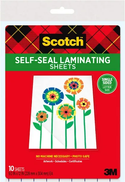 LS854SS-10 Scotch Self-Sealing Laminating Sheets, 6.0 mil, 8 1/2 x 11, 10/Pack