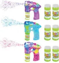 ArtCreativity 3 LED Light Up Bubble Guns, with Sound, Includes 6 Bottles of Bubble Solution Refill, Bubble Blower for Bubble Blaster Party Favors, Summer Toy, Outdoors Activity, Birthday Gift