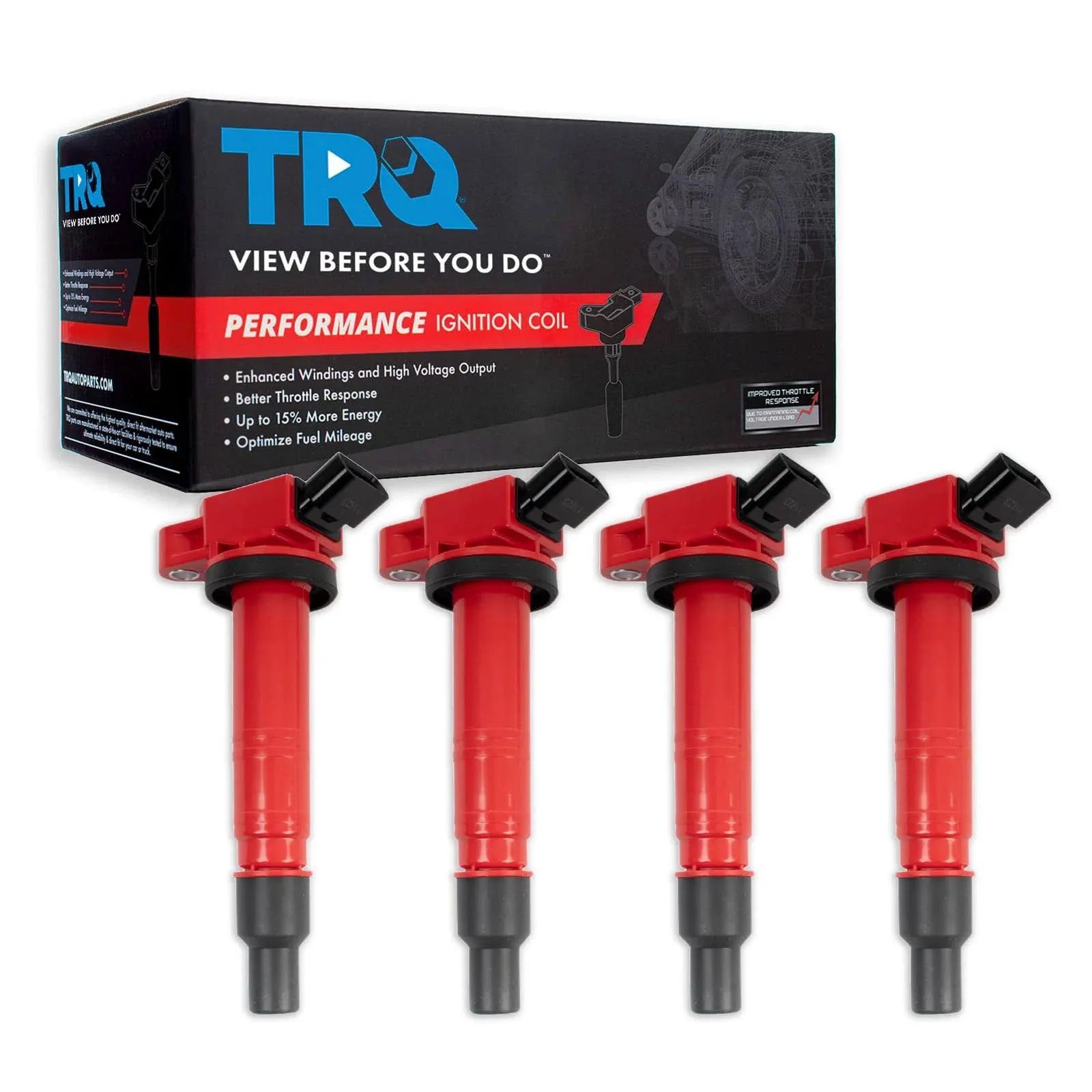 TRQ Ignition Coil Set Compatible with 2010-2015 Scion xB 2010 Toyota 4Runner 2006-2011 Camry 2009-2010 Corolla 2009-2012 Matrix 2007-2008 Solara 2005-2023 Tacoma