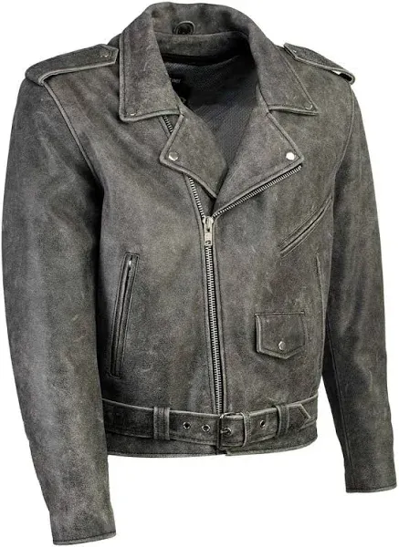 Xelement B7149 Men's 'Sliver' Distressed Gray Classic Motorcycle Leather Jacket - Large