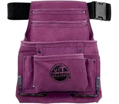 Graintex 10 Pocket Nail & Tool Pouch Purple Color Suede Leather with 2 Webbing Belt for Constructors