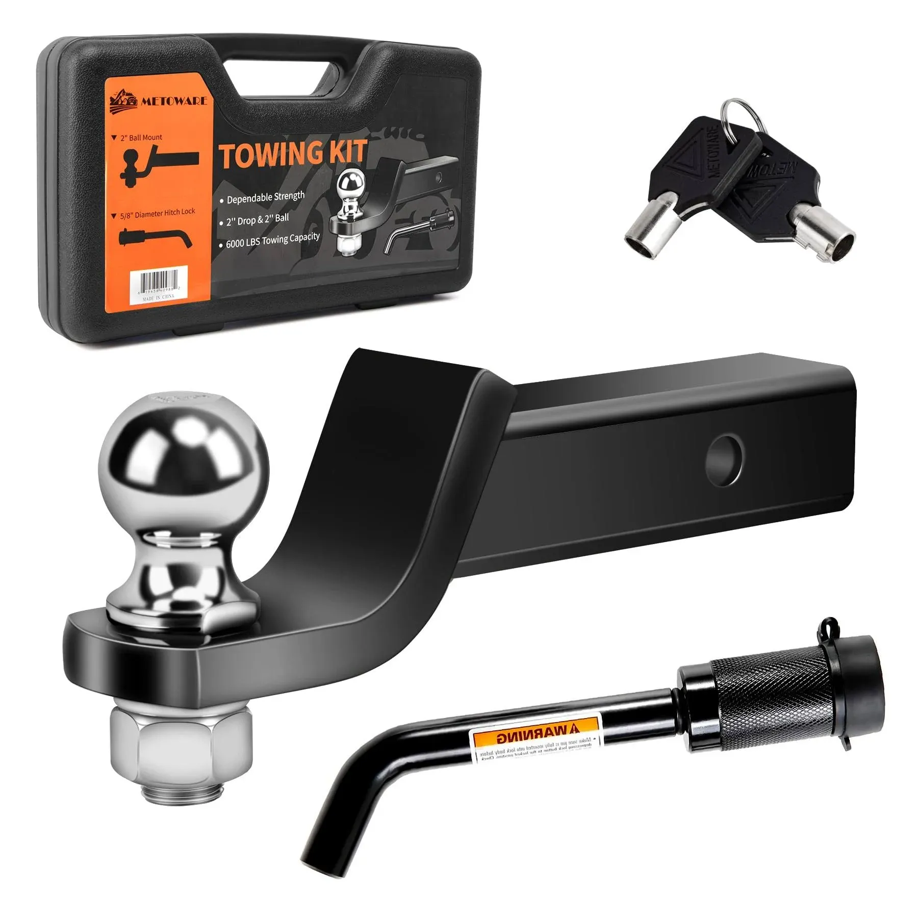 METOWARE Trailer Hitch Ball Mount with 2 inch Ball Kit, fits 2 inch Receiver ...