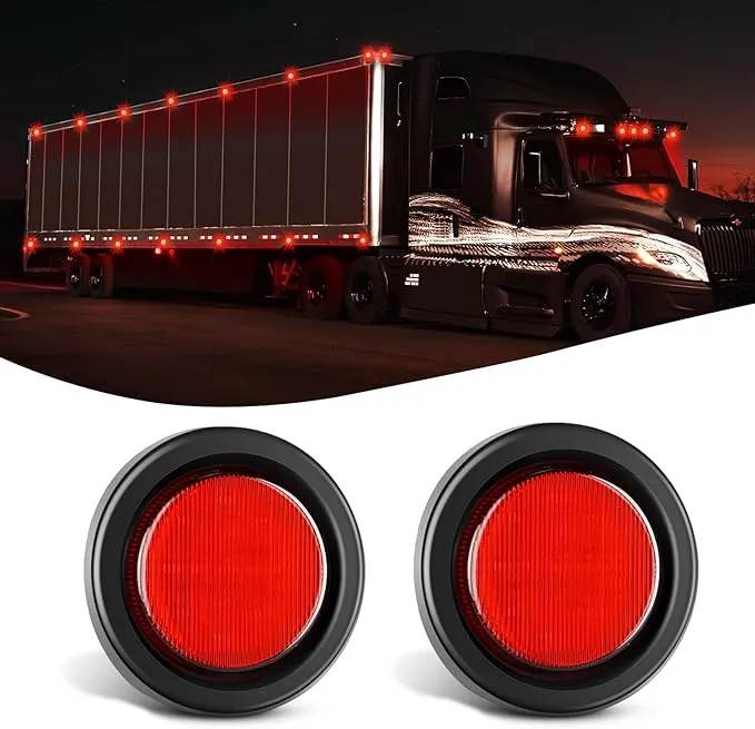 Nilight 2.5Inch Round Marker Light 2PCS Red 13LED Marker Clearance Light Flush Mount With Plug Grommet Pigtail Hardwired DOT Compliant For 12V Truck Trailer Tractor Buses Vans Boat