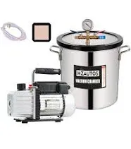 HZAUTOS 5 Gallon Tempered Glass Lid Vacuum Chamber and 4CFM 1 Stage Vacuum Pu...