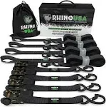 Rhino USA 1 inch x 15' Ratchet Tie-Down Set, 4 Pack, Blue