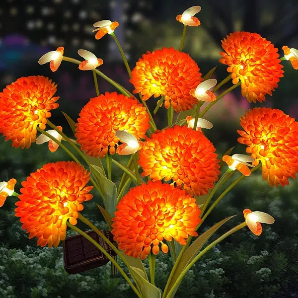 Solar Garden Lights, Newest 4 Pack Solar Swaying Bee Lights with Flowers, Wat...