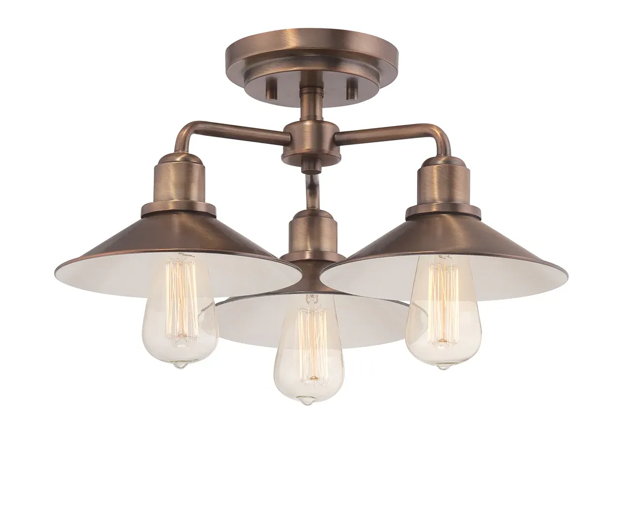 18 inchW Newbury Station 3-Light Semi-Flush Old Satin