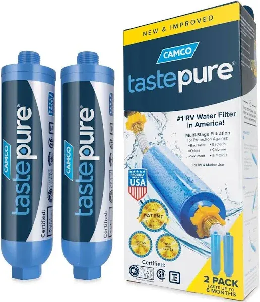 Camco TastePURE RV Inline Water Filter | Reduces Bad Taste, Odors, Chlorine, and