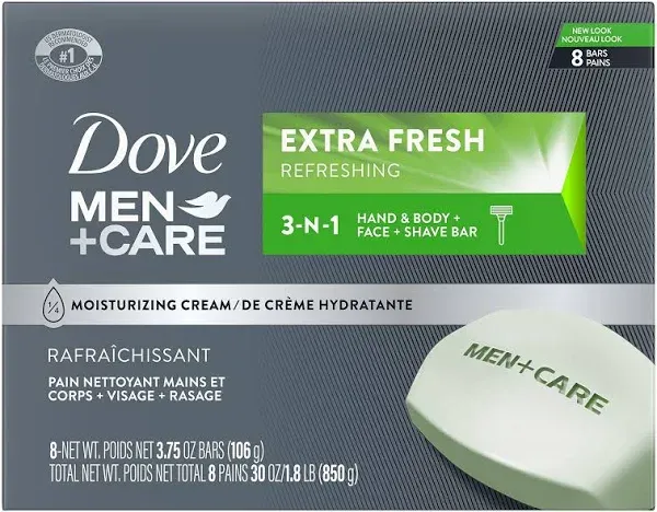 8pk Dove Men+Care 3in1 Bar Cleanser for Body, Face &amp; Shaving Extra Fresh 3.75 oz