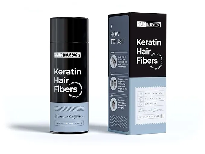 HAIR ILLUSION Keratin Hair Fibers (Light Brown) 100% Natural Looking Hair Fibers. Instantly Conceal Thinning Hair, Bald Spots & Root Cover Up. For Women & Men - 27.5G LARGE Bottle