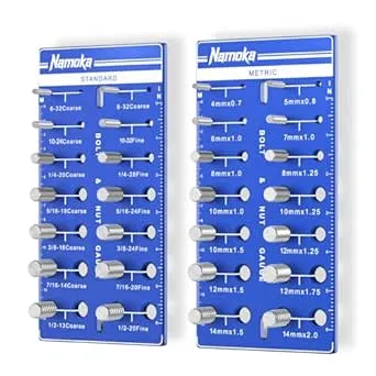 Nut and Bolt Thread Checker, Bolt Identifier Board, Thread Checker Standard and Metric, Bolt Thread Gauge with Inch and Centimeter Ruler 6061 Aluminum Alloy Screw Gauge