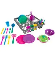 Kids Play Dish Set, 27 Piece Tableware Dish Set with Dish Drainer Preschool Toys