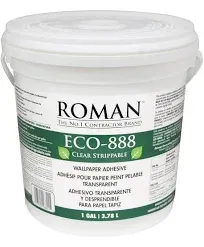 ROMAN’s ECO-888 Clear, Strippable, Wallpaper Adhesive, Easy Installation Glue/Paste, Clear, Zero VOC, Home Improvement (1 Gallon - 330 sq. ft.)