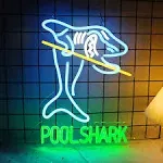 Vinray Pool Shark Billiards Neon Sign for Game Room,Billiards Hall,Garage Sign for Wall Decor,Azure and Green Color Neon Bar Light,Pub,Club