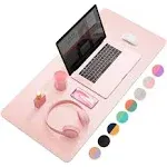 YSAGi Multifunctional Office Desk Pad, Ultra Thin Waterproof PU Leather Mouse Pad, Dual Use Desk Writing Mat for Office/Home (35.4" x 17", Pink)