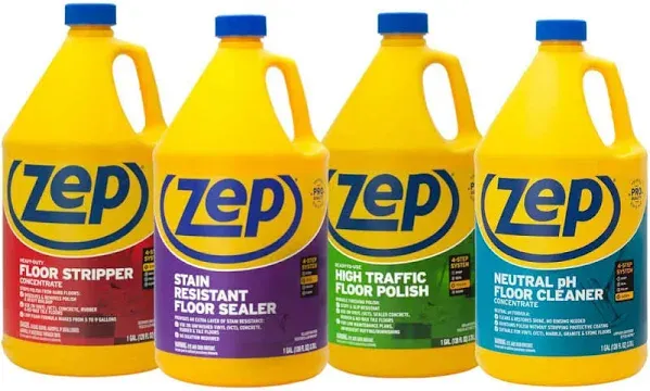 Zep All-in-One Industrial Floor Cleaning Kit - Contains Floor Stripper, Floor Sealer, Floor Polish and Floor Cleaner - 1 Gallon, (Case of 4) ZULFKIT - Great for Homes, Kitchens, and High-Traffic Areas