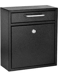 AdirOffice Wall Mount Mailbox - with Lock and Keys- Medium, Black 