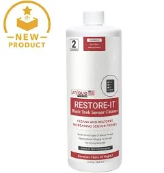 Unique Restore-It RV Black Tank Sensor Cleaner Liquid - 2 Uses Per Bottle - Cleans and Restore Sensor Probes 32 oz (2-Pack)