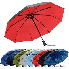 RainPlus Umbrella RainPlus Black Windproof Travel Umbrella Compact, automatic, Folding and Portable Double Vented Canopy Sun and Wind Resistant, Adult