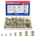 WORKPRO 220Pcs Metric Rivet Nuts, Zinc Plated Carbon Steel Flat Head Threaded Insert Nut with Knurled Body, Include Storage Case, 7 Sizes Rivnuts Assortment Kit-M3, M4, M5, M6, M8, M10, M12