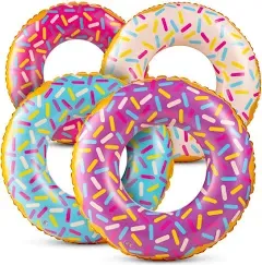 Inflatable Donuts - Pack of 4 24 Inch Donut Pool Float for Kids Pool Tube, Assorted Swim Rings with Sprinkles for Pool floaties for Kids, Donut Party Decorations, Donut floaties for Kids Party Favors