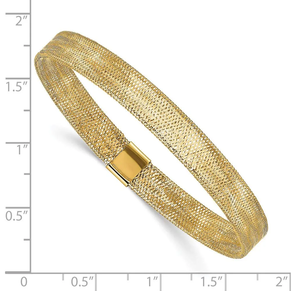 14K Yellow Gold Womens Polished Mesh Bangle Bracelet 7 mm Stretch 7 inch