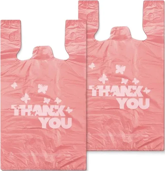 PINK Thank You Bags, 100PCS T Shirt Bags, to Go Bags,Grocery Bags, Reusable and