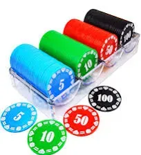 Plastic Poker Chips Set of 100 Pcs with Storage Box,Denominati<wbr/>on Printed Casi...