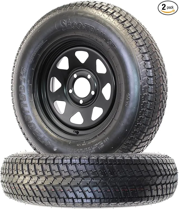 eCustomrim 2-Pack Trailer Tire Rim ST205/75D15 15 in. Load Range C 5 Lug Black Spoke Wheel - 2 Year Warranty w/Free Roadside