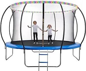 Trampoline - 10 Ft, 12Ft Trampoline with LED Lights - Kids Outdoor Recreational Trampoline for Kids/ASTM/Trampoline with Safety Enclosure Net/Large Trampoline for Adults