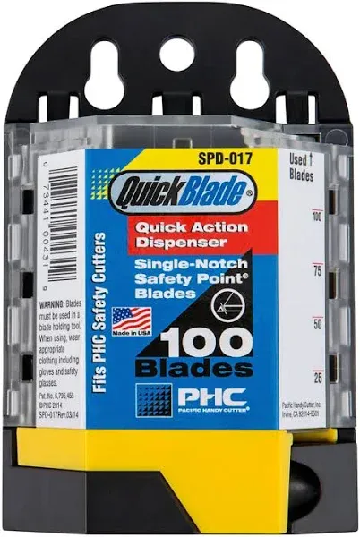 Pacific Handy Cutters Safety Blade with Dispenser 100 Blades, 85214