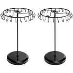 QWORK Spinning Jewelry Tree Display Stand, Jewelry Organizer with 23 Hooks, Black, 2 Pack