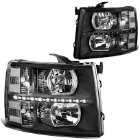 DNA Motoring Hl-led-csil07-bk-cl1 for 2007 to 2014 Chevy Silverado 1500 2500 3500 LED DRL Strip Headlight Black Housing Clear Corner Headlamp 08 09 10