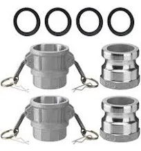 2 PCS Aluminum Camlock (2" part D) Cam & Groove Hose Fittings+2 PCS Aluminum Global Type A Cam and Groove Hose Fitting+with 4 PCS Camlock Gasket Fitting (2")