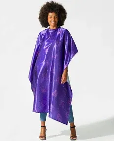 Betty Dain Zodiac Styling Cape, 45" W x 65" L, Lightweight Polyester, Water Resistant, Adjustable Snap Closure, Purple Color, Zodiac Signs Pattern Design