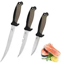 Mossy Oak 3PCS Stainless Steel Fishing Knife Sets Filet Knife Dual-Color Handles