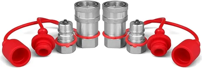 3/8" Ag ISO 5675 Hydraulic Quick Connect Couplers with Dust Caps,Pioneer Style Hydraulic Coupler,3/8” NPT Thread and 3/8” ISO Body