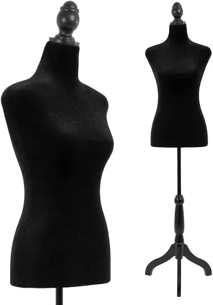 Mannequin, 49.6-63.4 Inch Adjustable Mannequins Body Female, Solid Wood Dress Mannequin with Stand, Sewing Mannequin Female, Adjustable Dress Form for Clothing Jewelry Display, Manikin Body, Black