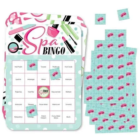 Big Dot of Happiness Spa Day - Bingo Cards and Markers - Girls Makeup Party Bingo Game - Set of 18