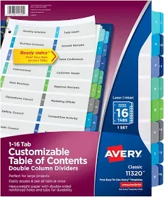 Avery Double-Column Ready Index Dividers, 24-Tab Set, 1 Set (11321), 4 Packs