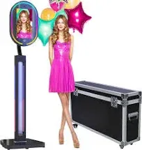 Mirror Photo Booth with Camera and APP Software Magic Selfie Station Shell Stand Photobooth Machine Touch Screen with Ring Light and Trolley Flight Case for Events Wedding Rental Christmas