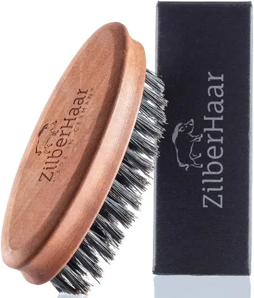 ZilberHaar Pocket Mustache and Beard Brush - Stiff Boar Bristles Small Brush - Perfect Beard Grooming Tool - Relieves beard itch - Short and Medium - Made In Germany