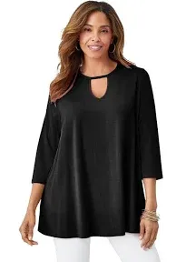 Jessica London Women's Plus Size Stretch Knit Keyhole Swing Tunic