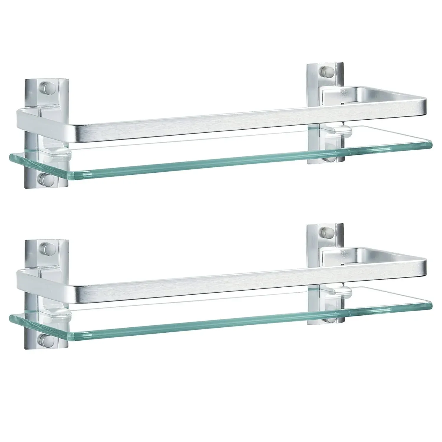 2 Pack Bathroom Glass Shelf15.7 Inches Silver Bathroom Shower Glass Shelf Wallmo