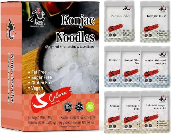 Yuho Shirataki Konjac Pasta and Rice Variety 8 Pack