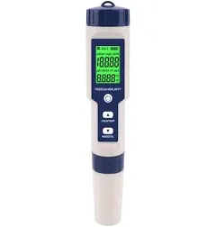 pH-Messgerät für Wasser, pH/TDS/EC/Salzgehalt/Thermometer 5 in 1 mit LCD-Display, pH-Messgerät, hohe Empfindlichkeit, automatische Temperaturkompensation, geeignet für Hydrokultur