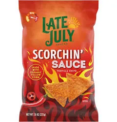 Late July Snacks, Scorchin' Sauce Corn Tortilla Chips, 7.8 Oz. Bag