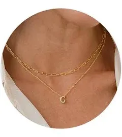 Turandoss Personalized Bubble Letter Necklace - Layered Gold Initial Tiny Small Pendent Necklaces for Women, Dainty Gold Initial Choker Paperclip Chain Necklace Gold Jewelry for Women Gifts