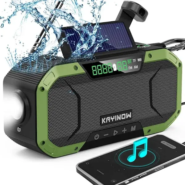 Emergency Weather Radio Hand Crank Solar Bluetooth Speaker,Portab<wbr/>le AM FM